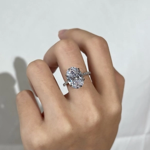 S925 sterling silver ring featuring a large oval cubic zirconia in a four-prong setting