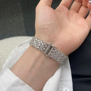 Luxurious S925 sterling silver mesh tennis bracelet with multiple rows of sparkling zircons