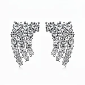 925 Sterlingsilber Flügel Quasten Ohrstecker Luxus Zirkonia Eingelegt Hochzeit Party Mode Schmuck Für Damen