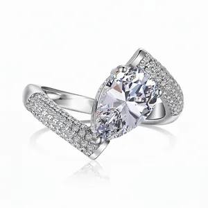 Elegant S925 Sterling Silver Pear Shape Zirconia Ring Elegant Twisted Band Waterdrop Inlaid Wedding Jewelry For Women