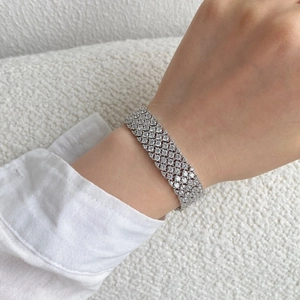 Luxurious S925 sterling silver wide mesh tennis bracelet with pavé-set round cubic zirconia