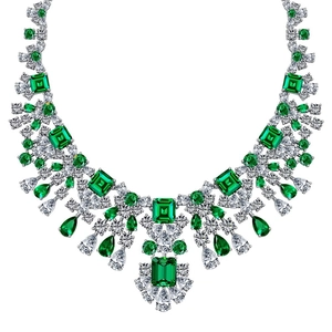 Luxurious S925 silver necklace with emerald cut green gems and sparkling zircon stones
