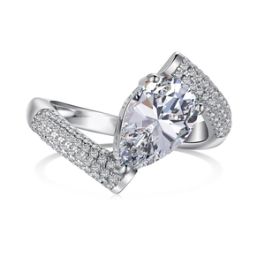 French style S925 sterling silver ring with pear cut cubic zirconia and pavé stones