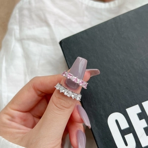 Bagues luxueuses en argent sterling S925 avec zircons roses et clairs en cœur