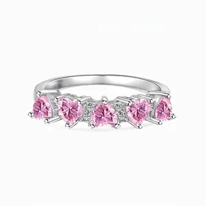 Bague Cœur en Argent Sterling S925 pour Femme Élégante Symétrique Zirconia Incrusté Bijoux Quotidien Rencontre Cadeau
