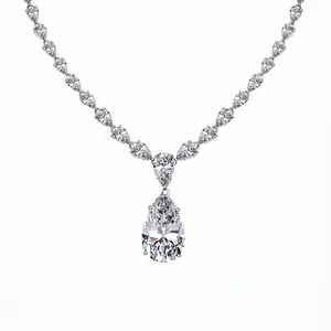 Collier en Argent Sterling 925 Mariage Français pour Femmes Luxueux Banquet Zirconia Incrusté Pendentif Goutte d'eau Bijoux Cadeau