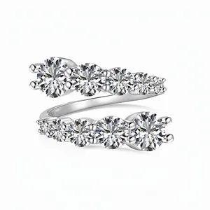 Adjustable S925 Sterling Silver Symmetric Zirconia Open Ring For Women Elegant Geometric U-Shape Korean Fashion Jewelry