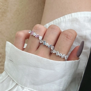 Bague en argent S925 avec zircons asymétriques taille cœur et marquise élégante