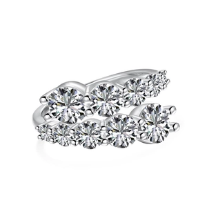 S925 sterling silver open ring featuring double row gradient zircon stones on white background