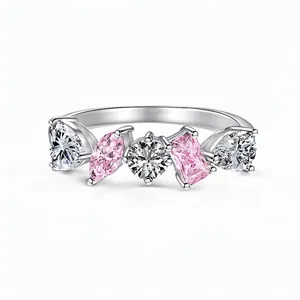 Bague en Argent Sterling 925 avec Zirconia Asymétrique pour Femme Bague Géométrique Incrustée Exquise Bijoux de Mode