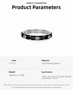 Detailed view of S925 silver ring featuring black enamel and 5A cubic zirconia stones