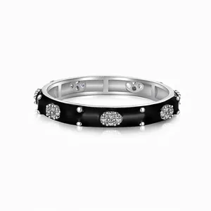 925 Sterling Silver Black Enamel Ring For Women Luxury Fashion Zirconia Inlaid Geometric Finger Ring Jewelry Accessory Gift