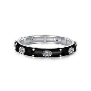 S925 silver ring featuring black enamel and zircon cluster settings for women