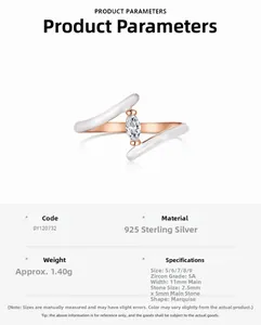 Macro shot of S925 sterling silver ring featuring white enamel and marquise-cut zircon stone