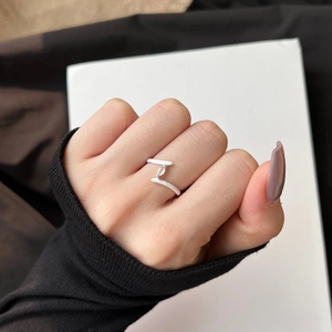Minimalist S925 sterling silver open ring featuring white enamel and marquise zircon stone