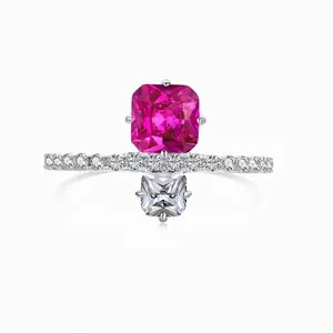 Bague Élégante en Argent Sterling 925 pour Femme Avec Strass Carré Rose Rose Incrusté Design Géométrique Bijoux de Mode Cadeau