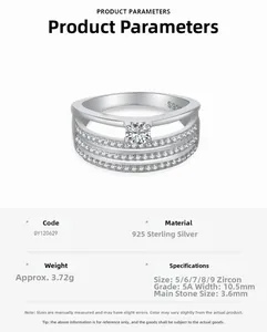 Macro view of S925 sterling silver ring detail showing multi-row zircons and hallmarks