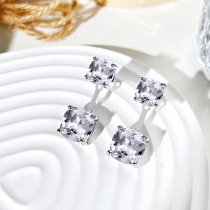 Elegant S925 sterling silver stud earrings featuring double square cubic zirconia stones
