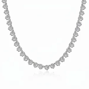 Collier de Tennis en Argent Sterling 925 Zirconia Luxe Français Taille Ronde Bijoux Scintillants pour Femme Mariage Banquet