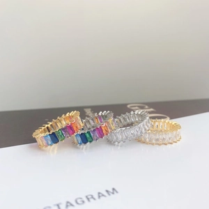 Minimalist S925 sterling silver eternity rings with colorful and white zircon baguettes