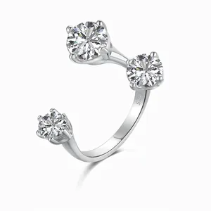 Anello Aperto in Argento Sterling 925 da Donna Design di Nicchia Scintillante Zirconia Tonda Intarsiata Anello Regolabile Gioielli