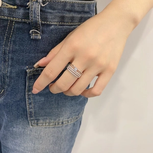 Elegant S925 sterling silver multilayer ring with stacked rows of sparkling zircon stones