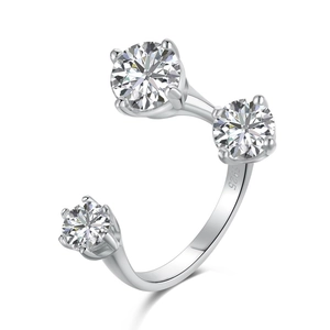 Anello aperto in argento sterling S925 per donna con tre zirconi incastonati a griffe