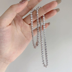 Collier tennis classique en argent sterling S925 avec zircons ronds de 4 mm de diamètre