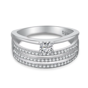 Elegant S925 sterling silver multi-layer stackable ring with sparkling zircon stones