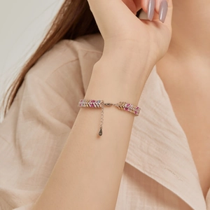 Armband aus S925 Sterlingsilber mit bunten Zirkonia im Regenbogen-Stil für Damen