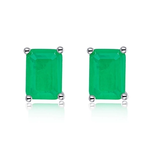 Classic S925 sterling silver stud earrings with emerald-cut green zircon on white surface