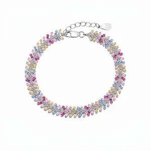 925 Sterlingsilber Regenbogen Zirkonia Armband Für Damen Französisch Elegant Baguetteschliff Stein Eingelegt Handschmuck Hochzeit Bankett Geschenk