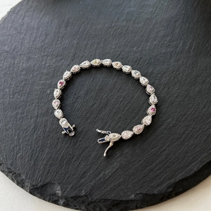 Élégant bracelet en argent sterling S925 avec zircons multicolores en forme de goutte