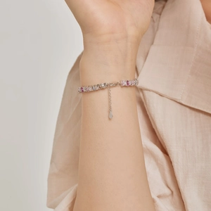 S925 sterling silver bracelet with colorful cubic zirconia stones on model wrist