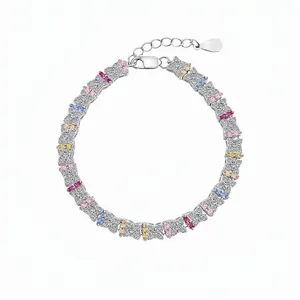 925 Sterling Silver Colorful Zirconia Butterfly Bracelet For Women Elegant Adjustable Chain Wedding Party Dopamine Jewelry