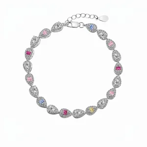 Bracelet en Argent Sterling 925 Avec Zirconia Coloré Style Occidental pour Mariage Femme Goutte d'Eau Bijoux