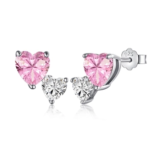 Pink heart-shaped zircon S925 sterling silver stud earrings for a romantic wedding style