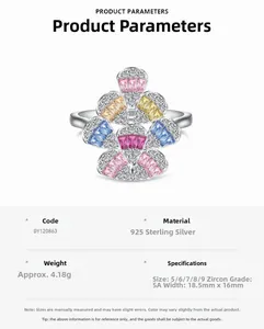 Macro detail of S925 sterling silver ring featuring colorful cubic zirconia stones