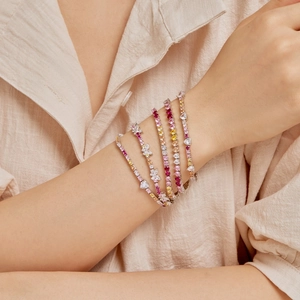 Pulseras tenis de plata S925 con cristales coloridos de corazón y mariposa