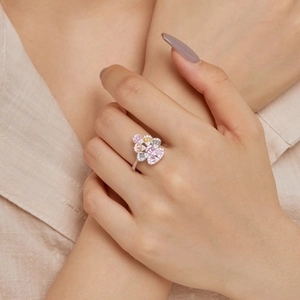 S925 sterling silver ring with colorful baguette diamonds in a hot air balloon design