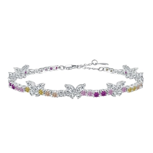 Bracelet en argent sterling S925 avec papillon et zircons de couleur brillants