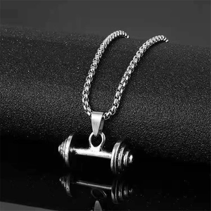 Collier Pendentif Haltère en Alliage pour Hommes Femmes Gym Sports Haltérophilie Charme Argent Punk Bijoux Chaîne Gourmette Cadeau