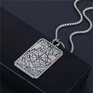 Collier Vintage En Alliage Avec Pendentif Carte De Tarot Rouε De La Fortune Chaîne Gourmette Argent Bijoux Pour Hommes Femmes
