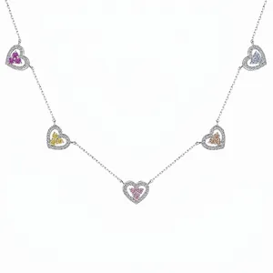 925 Sterling Silver Heart Necklace For Women Colorful Zirconia Inlaid 5 Hearts Pendant Adjustable Chain Fashion Jewelry Gift