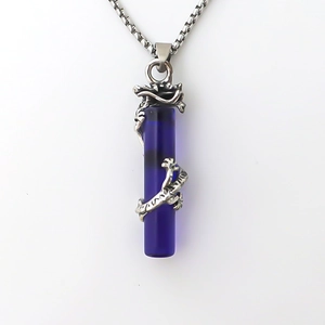 Collier rétro en acier inoxydable avec pendentif pilier dragon bleu et chaîne box