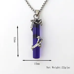 Pendentif dragon cylindre bleu en acier inoxydable, 52mm hauteur, 22g poids net