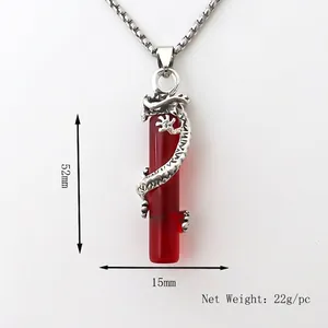 Collana con drago d'argento e ciondolo a cilindro rosso e catena misura 52mm x 15mm