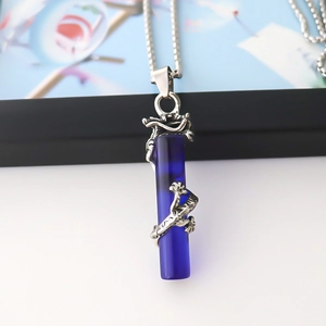 Collier en acier inoxydable avec pendentif pilier dragon bleu au style traditionnel