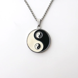 Retro Tai Chi Yin Yang pendant necklace with silver box chain in stainless steel