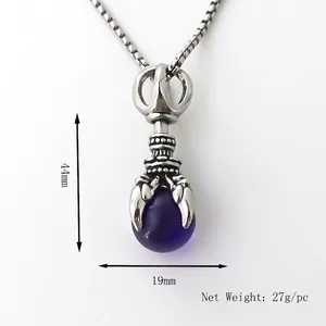 Gothic dragon claw pendant with purple stone, 44mm height and 19mm width measurements